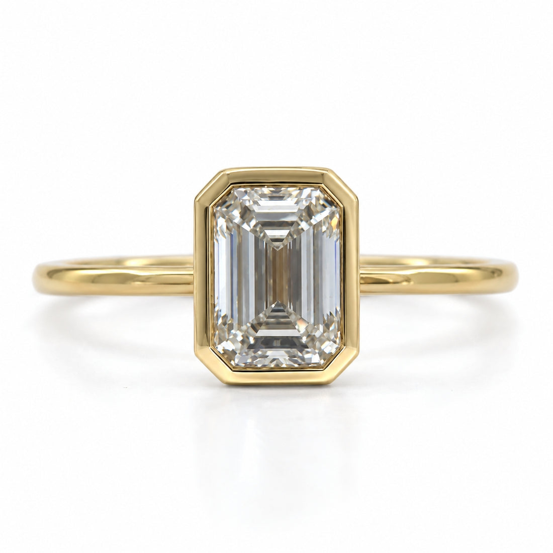 2.06ct Emerald Cut Lab Grown Diamond Bezel Ring 18ct Yellow Gold
