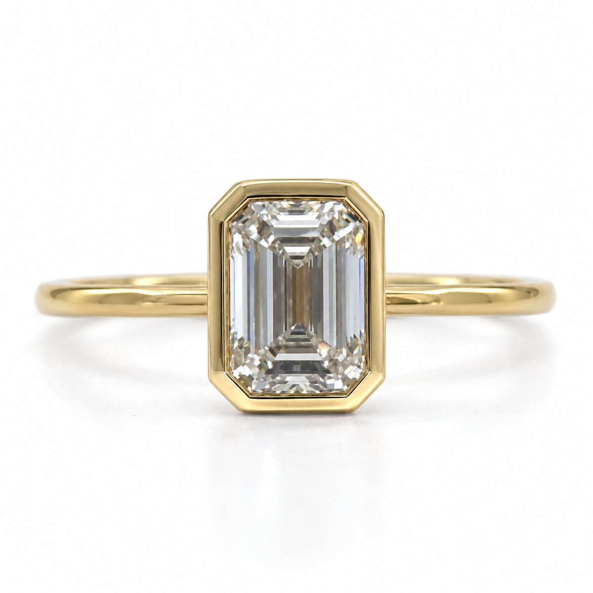 2.06ct Emerald Cut Lab Grown Diamond Bezel Ring 18ct Yellow Gold