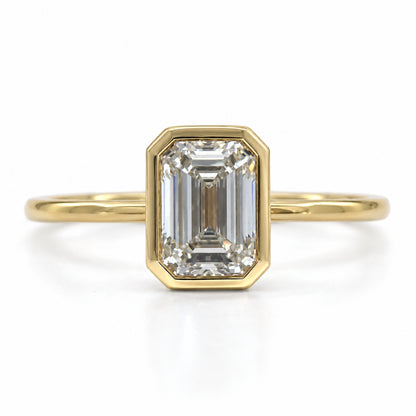 2.06ct Emerald Cut Lab Grown Diamond Bezel Ring 18ct Yellow Gold