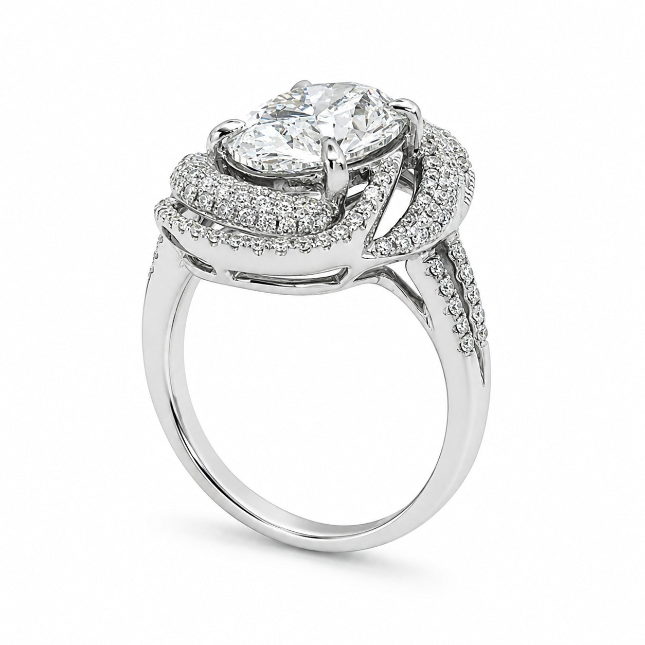 18ct White Gold Oval Lab-Grown Diamond Halo Ring