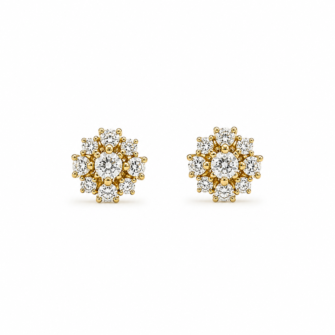 18ct Yellow Gold Diamond Cluster Stud Earrings