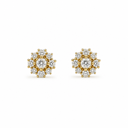 18ct Yellow Gold Diamond Cluster Stud Earrings