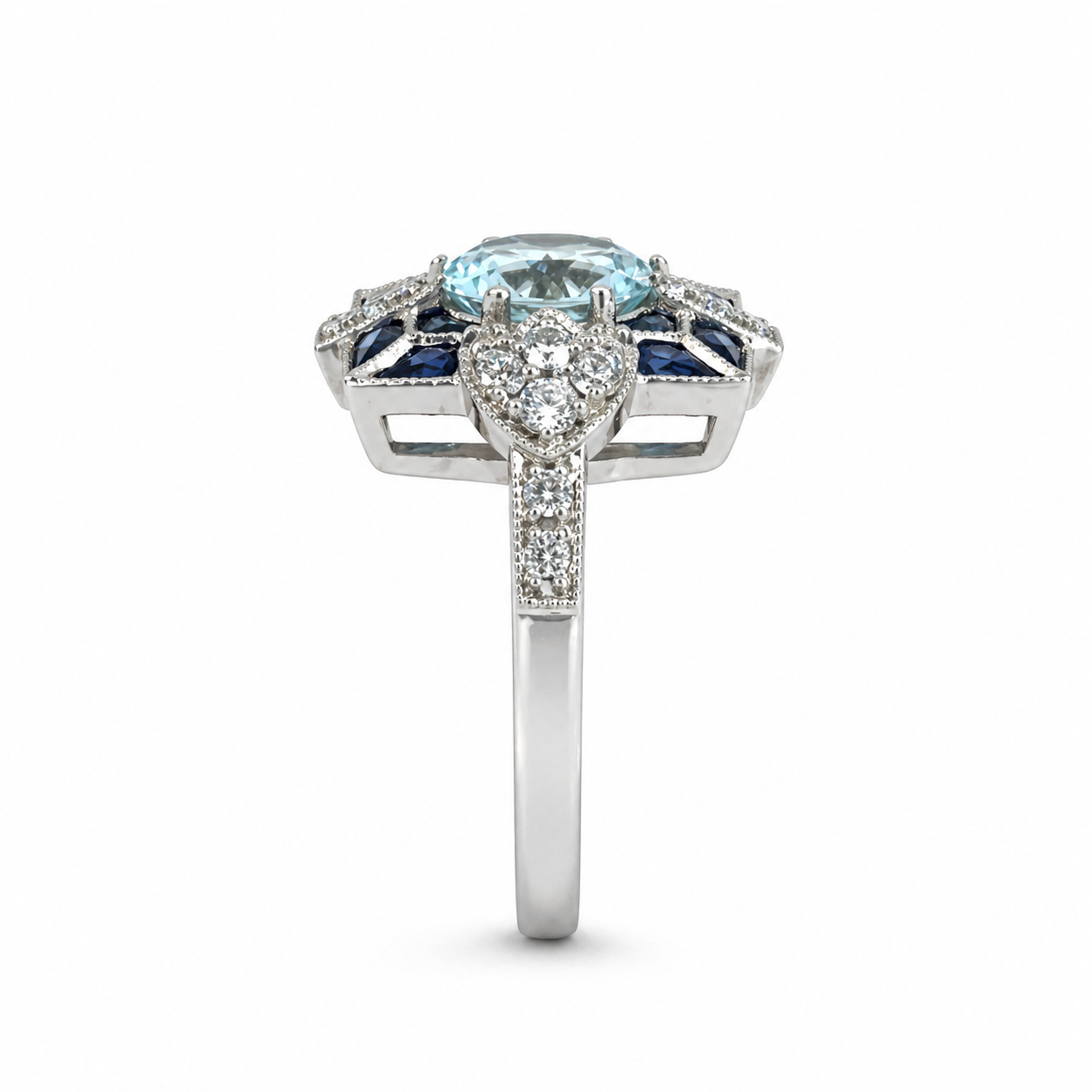 18ct Aquamarine, Sapphire &amp; Diamond Ring