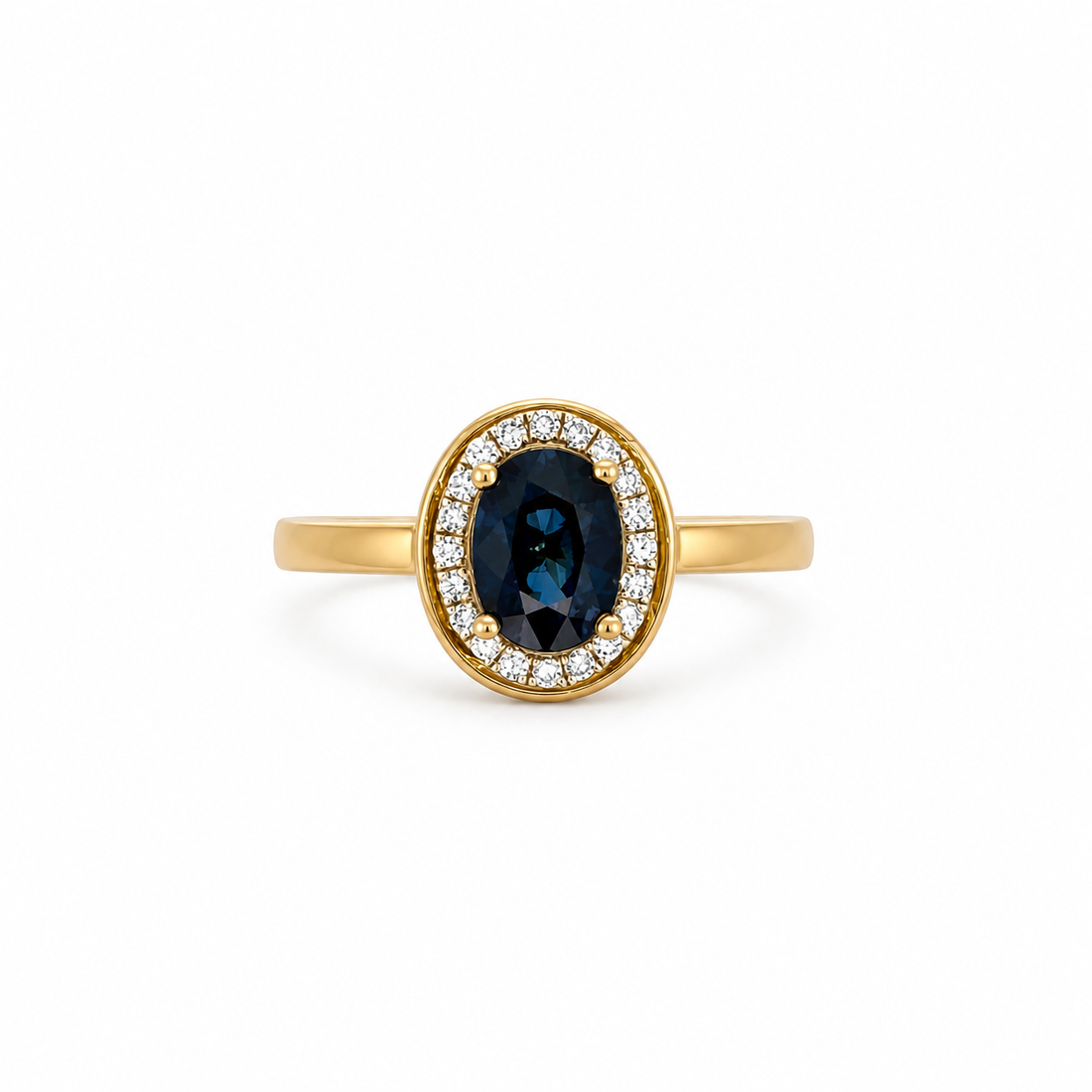 9ct Yellow Gold Oval Sapphire &amp; Diamond Ring