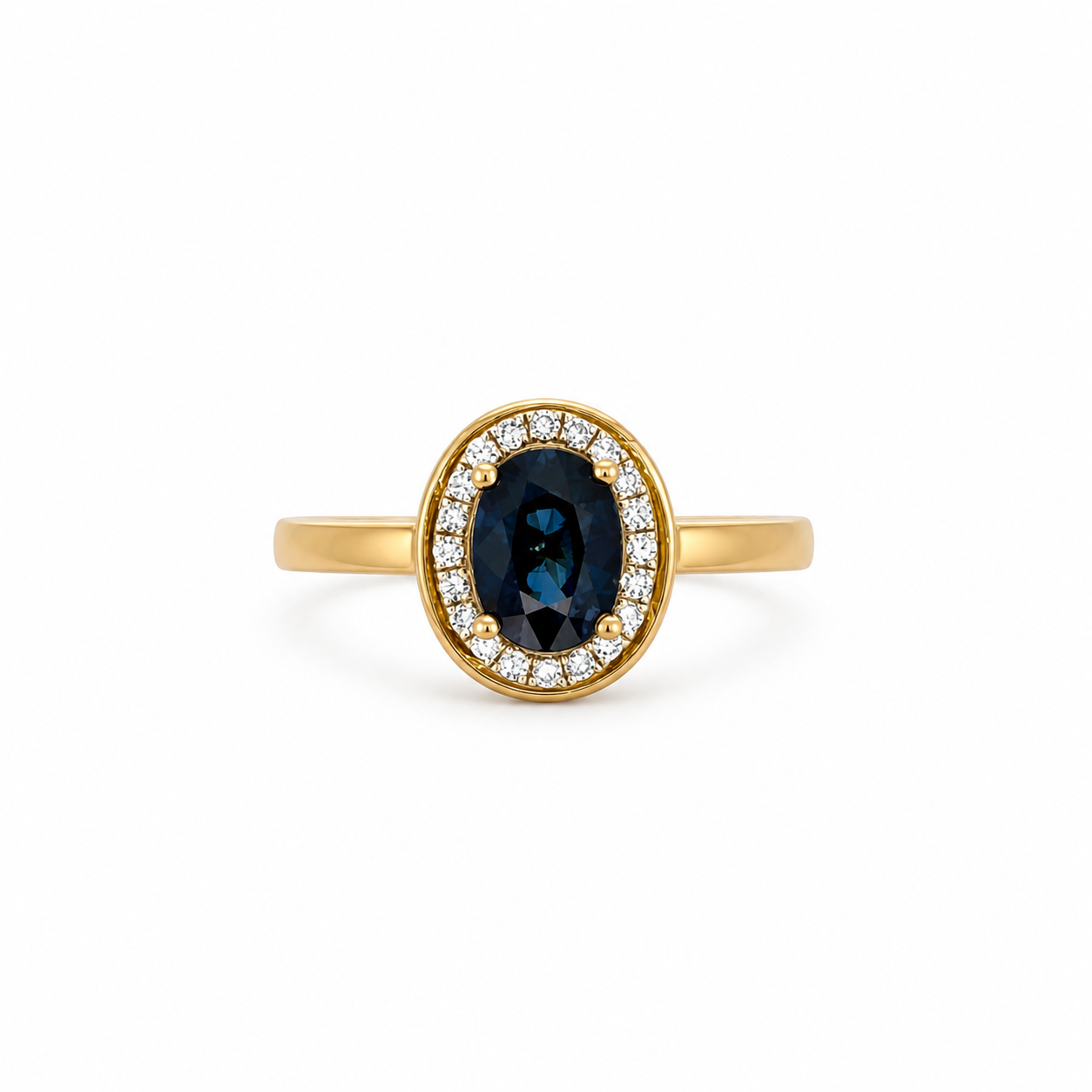 9ct Yellow Gold Oval Sapphire &amp; Diamond Ring