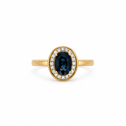 9ct Yellow Gold Oval Sapphire &amp; Diamond Ring
