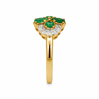 9ct Gold Emerald &amp; Diamond Cluster Ring