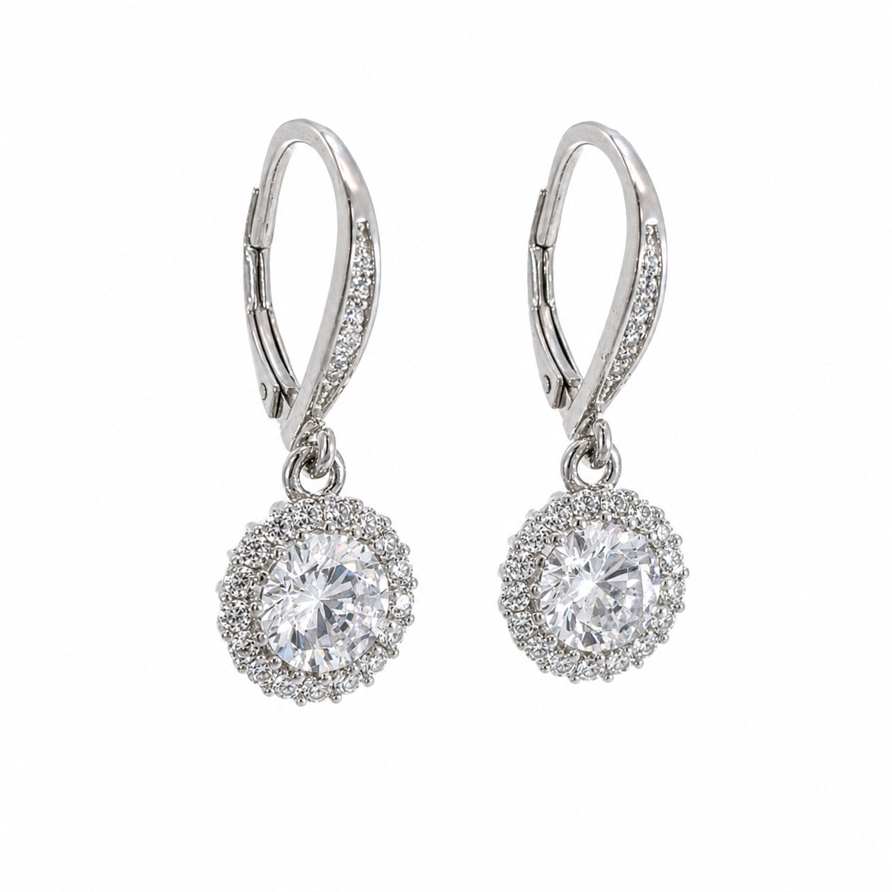 925 Sterling Silver CZ Halo Drop Earrings