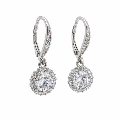 925 Sterling Silver CZ Halo Drop Earrings
