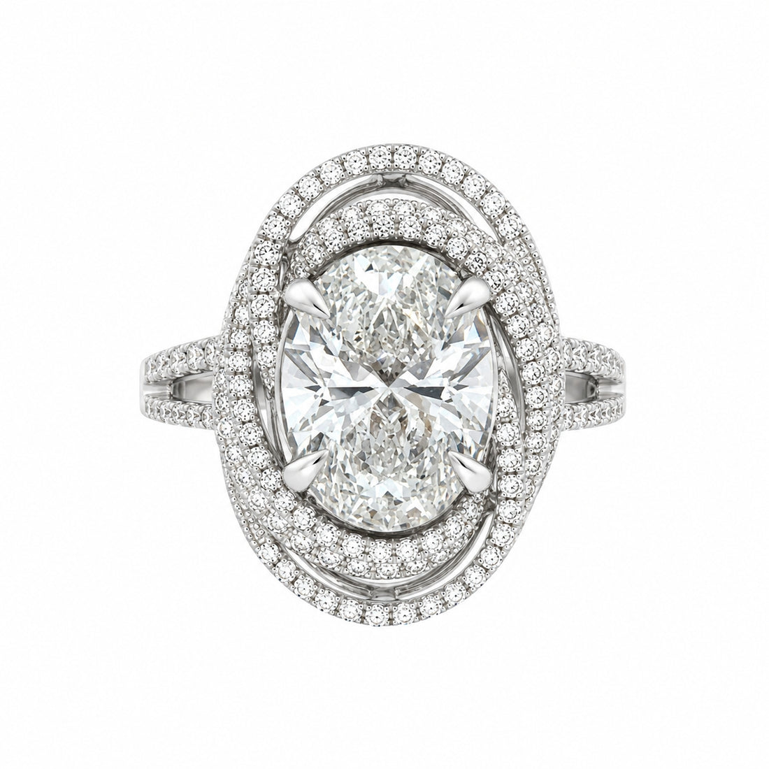 18ct White Gold Oval Lab-Grown Diamond Halo Ring