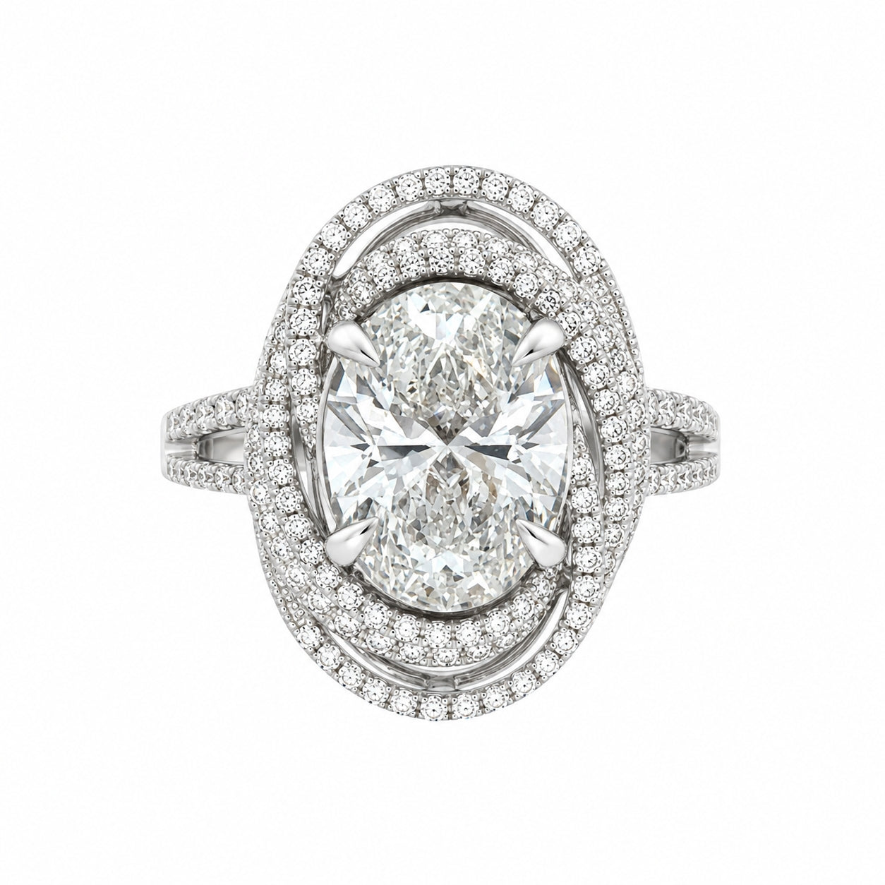 18ct White Gold Oval Lab-Grown Diamond Halo Ring