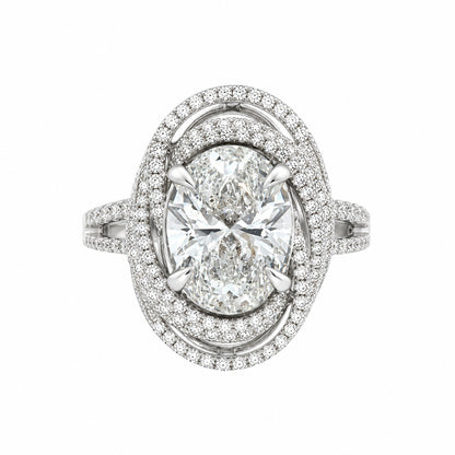 18ct White Gold Oval Lab-Grown Diamond Halo Ring