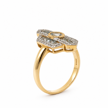 9ct Gold Art Deco Aquamarine &amp; Diamond Ring