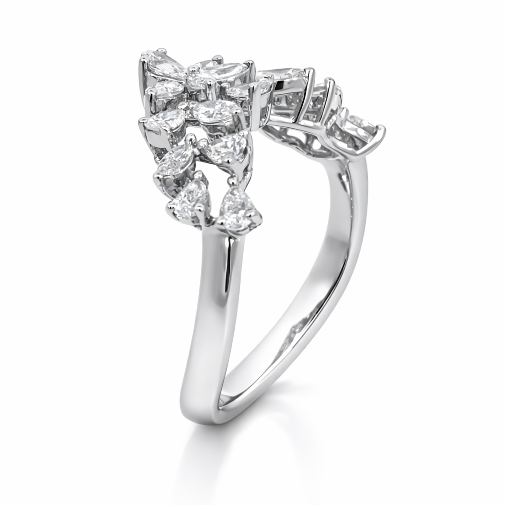 18ct White Gold Diamond V-Shaped Ring