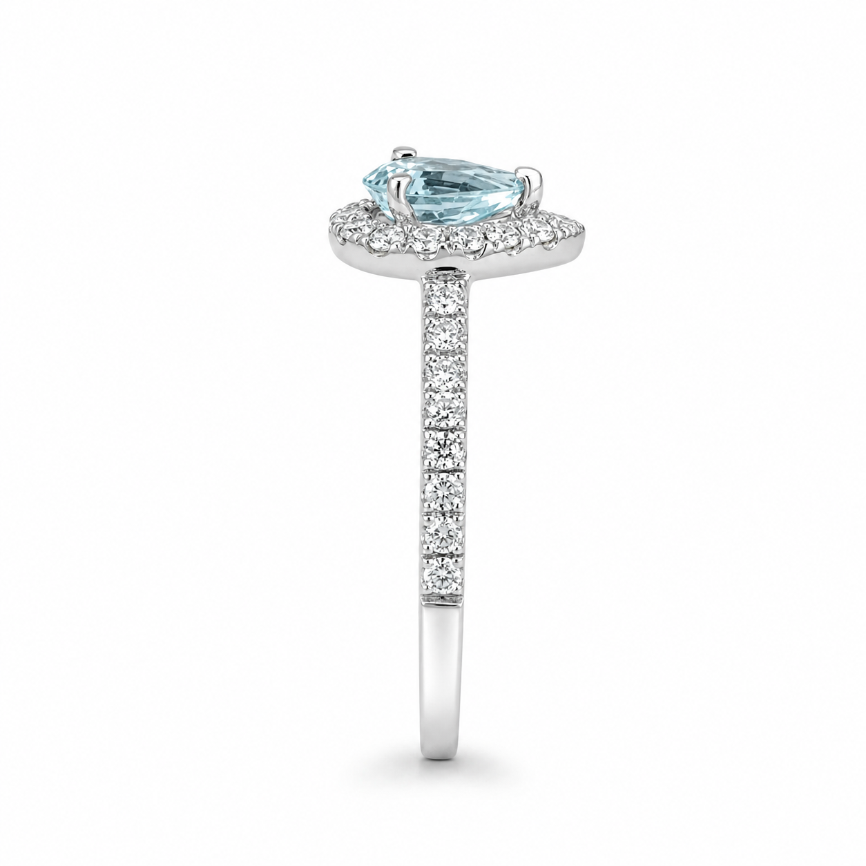 18ct Aqua &amp; Diamond Teardrop Halo Ring