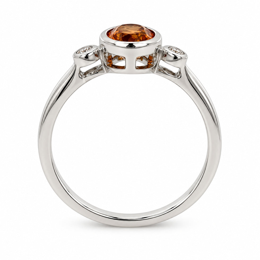 9ct White Gold Oval Citrine &amp; Diamond Three Stone Ring