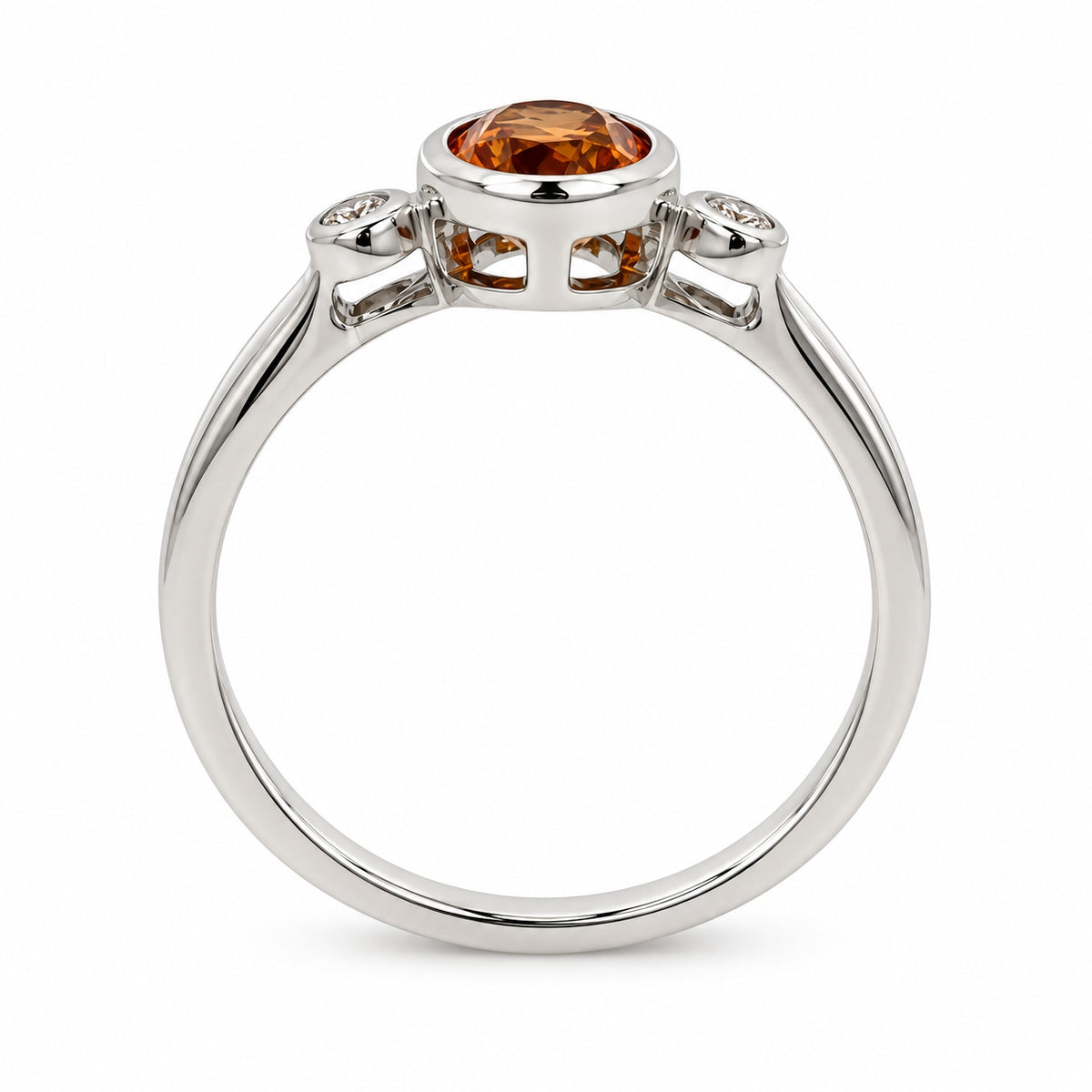 9ct White Gold Oval Citrine &amp; Diamond Three Stone Ring