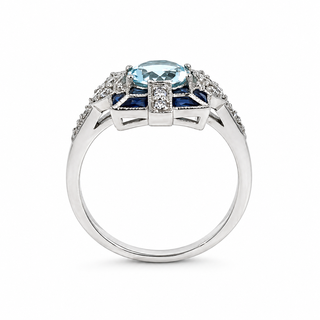 18ct Aquamarine, Sapphire &amp; Diamond Ring