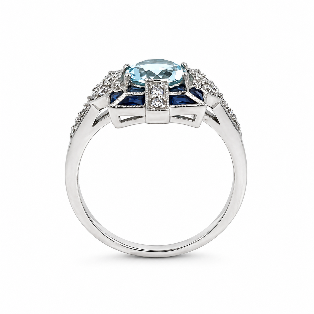 18ct Aquamarine, Sapphire &amp; Diamond Ring