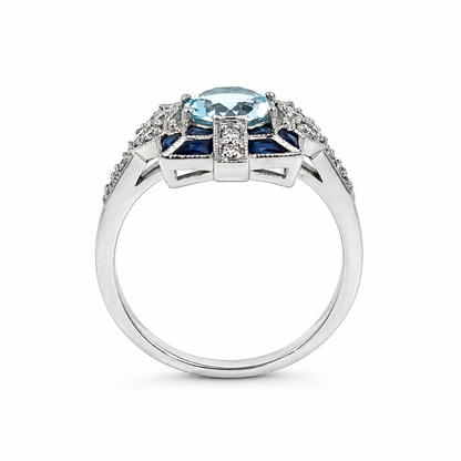 18ct Aquamarine, Sapphire &amp; Diamond Ring