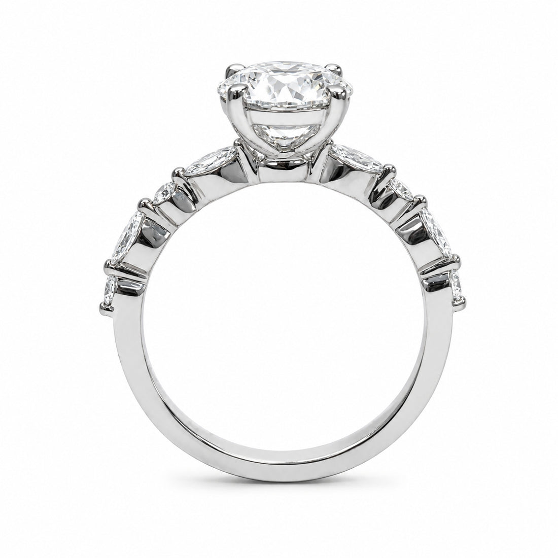 Lab-Grown Diamond Marquise &amp; Round Platinum Engagement Ring