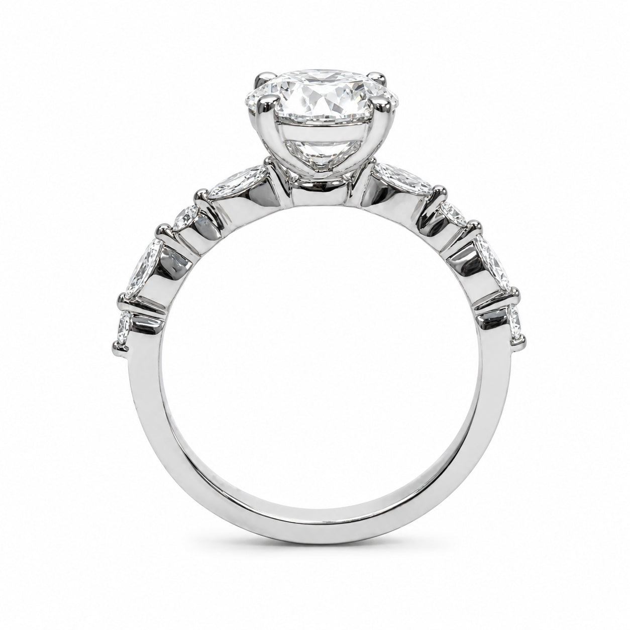 Lab-Grown Diamond Marquise &amp; Round Platinum Engagement Ring