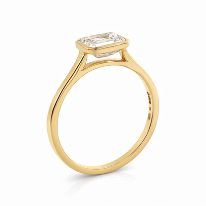 Lab-Grown Emerald Cut Diamond Bezel Ring – 9ct Yellow Gold