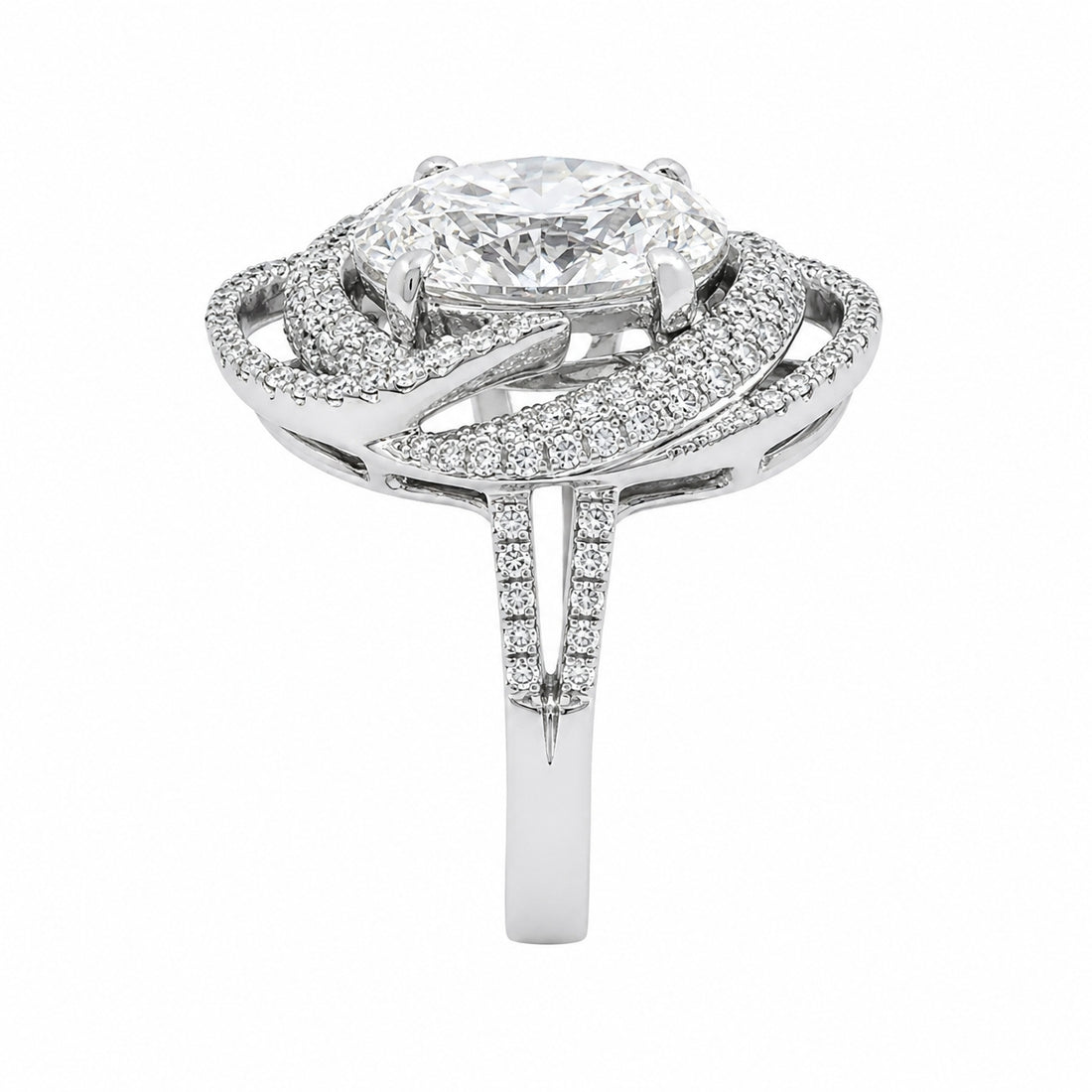 18ct White Gold Oval Lab-Grown Diamond Halo Ring