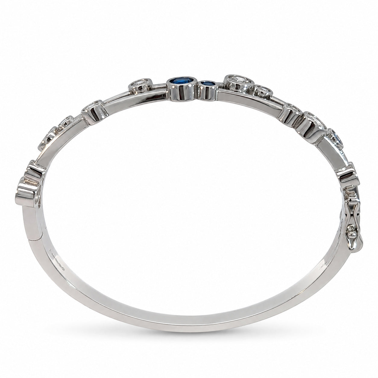 Silver Blue &amp; Clear CZ Multi-Stone Bangle