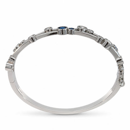 Silver Blue &amp; Clear CZ Multi-Stone Bangle