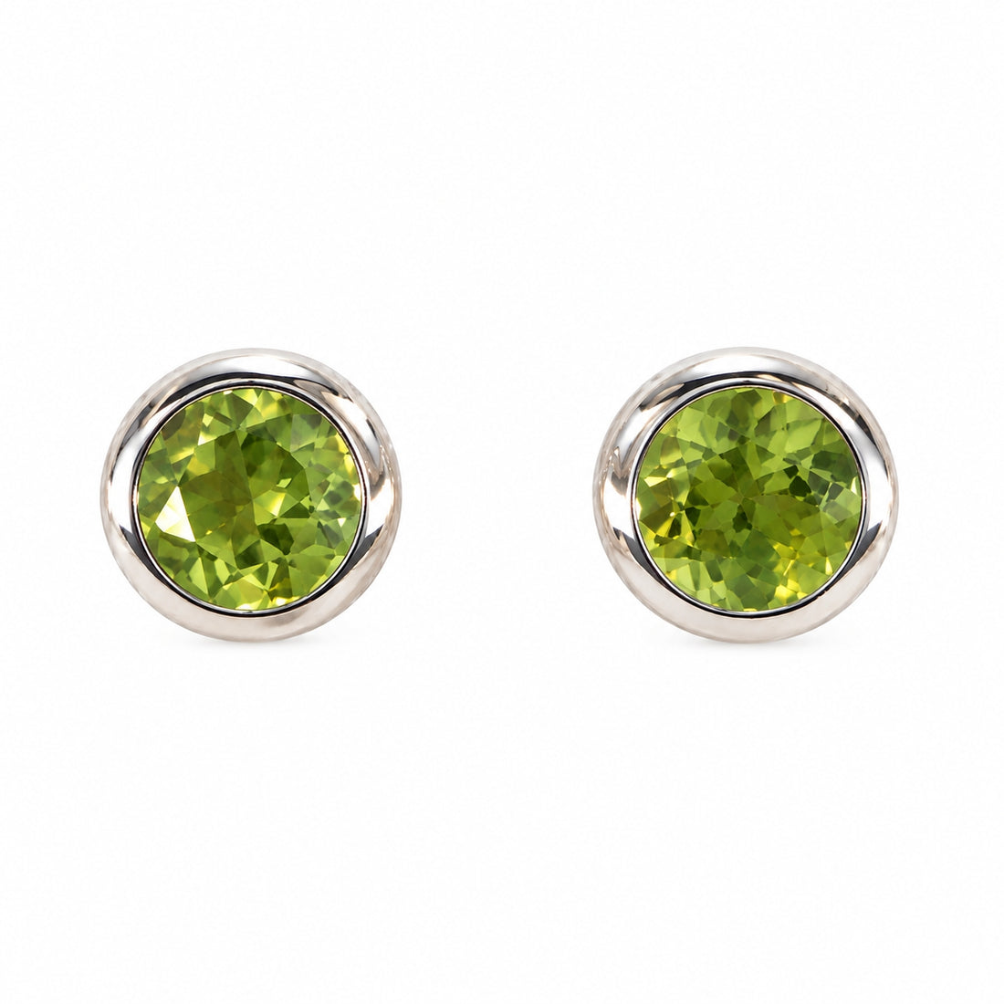 9ct Yellow Gold Round Peridot Rubover Set Earrings