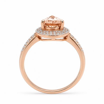 9ct Rose Gold Morganite &amp; Diamond Pear Halo Ring