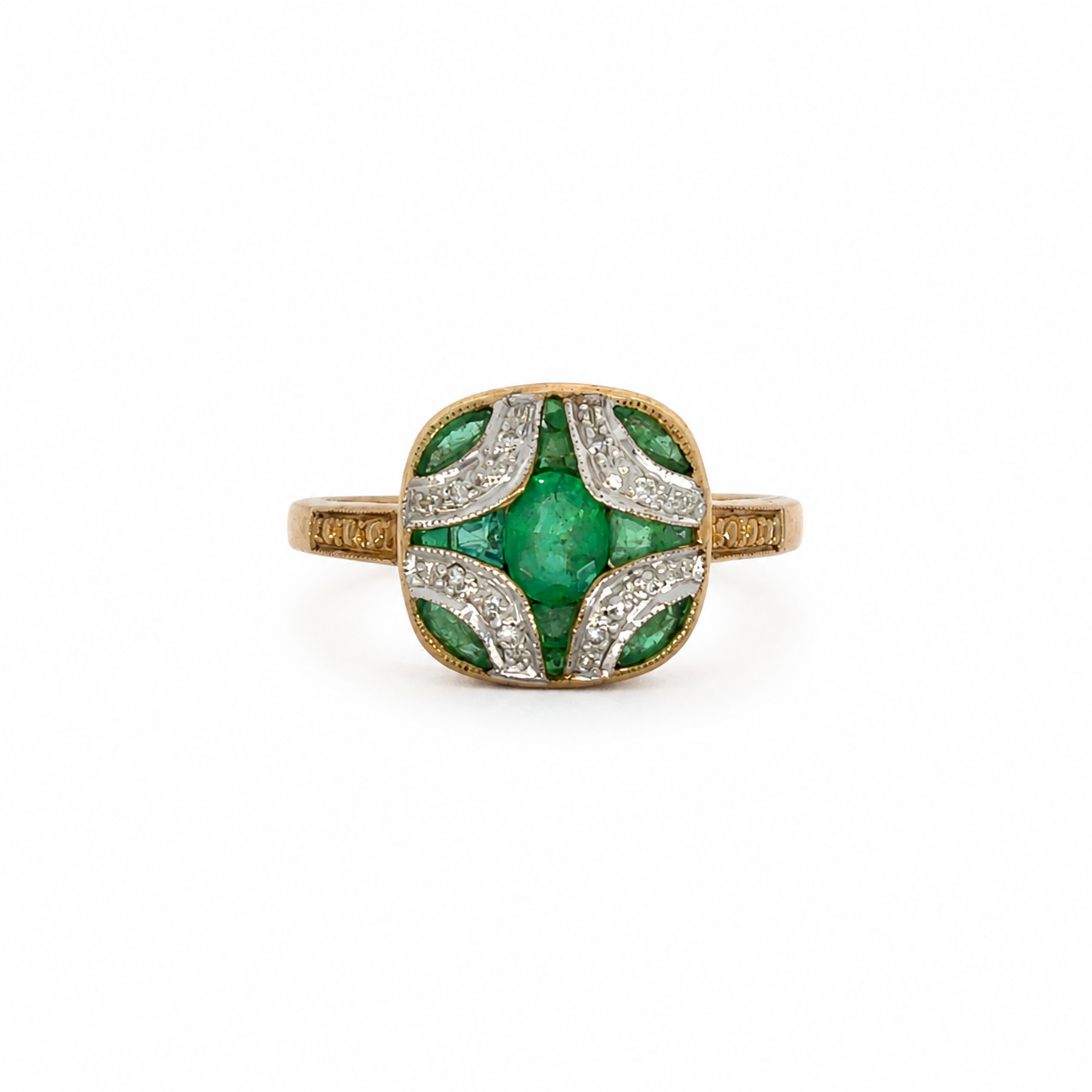 9ct Gold Emerald &amp; Diamond Ring