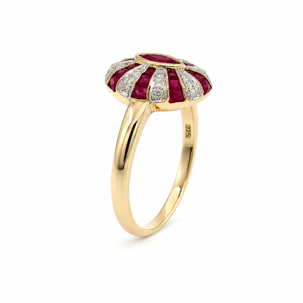 9ct Ruby &amp; Diamond Sunburst Ring