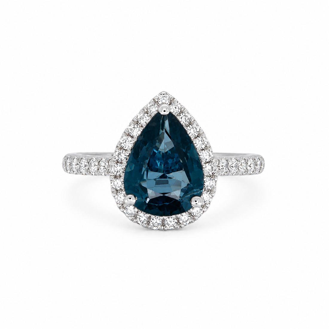 Pear-Cut Blue Sapphire &amp; Diamond Halo Ring
