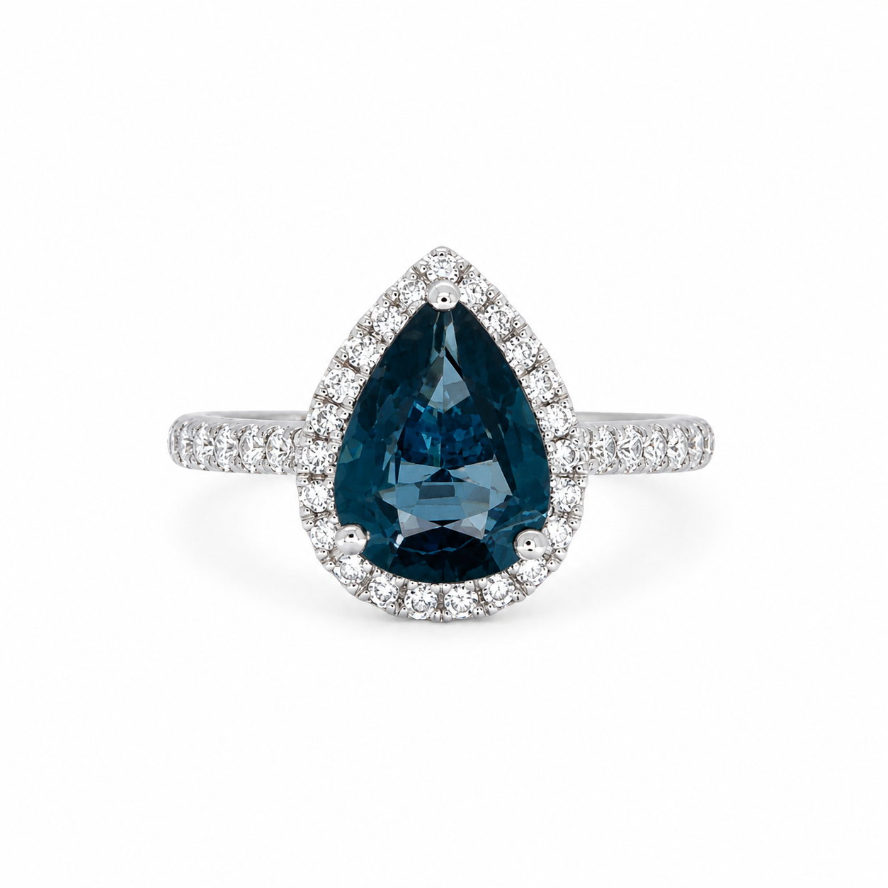 Pear-Cut Blue Sapphire &amp; Diamond Halo Ring