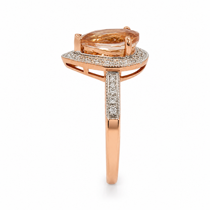 9ct Rose Gold Morganite &amp; Diamond Pear Halo Ring
