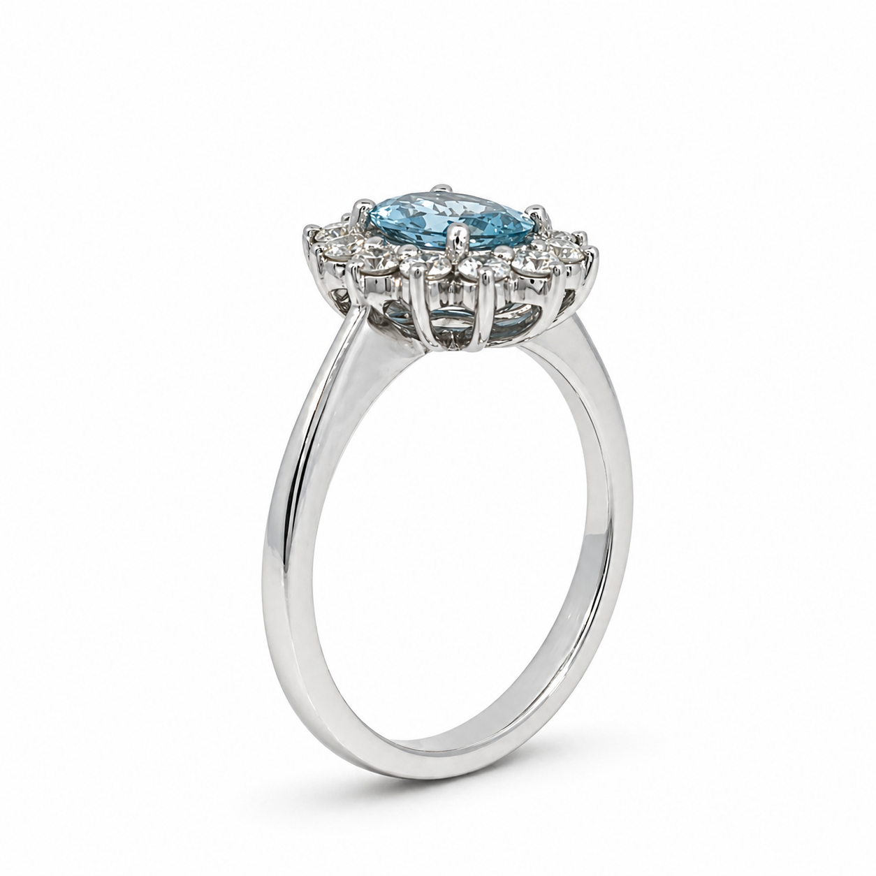 18ct Aquamarine &amp; Diamond Halo Ring