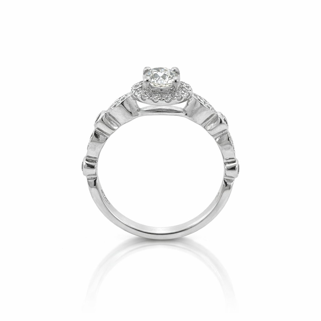 18ct White Gold Diamond Halo Engagement Ring