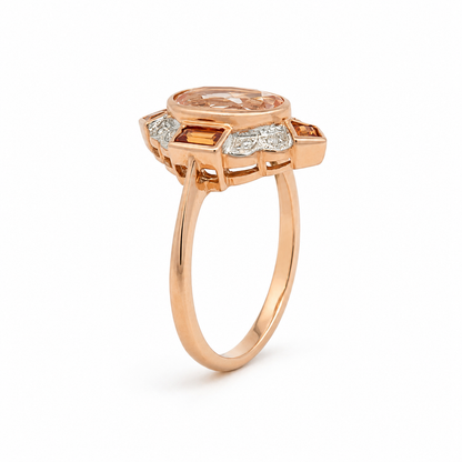 9ct Rose Gold Vintage-Style Morganite, Diamond &amp; Orange Sapphire Ring
