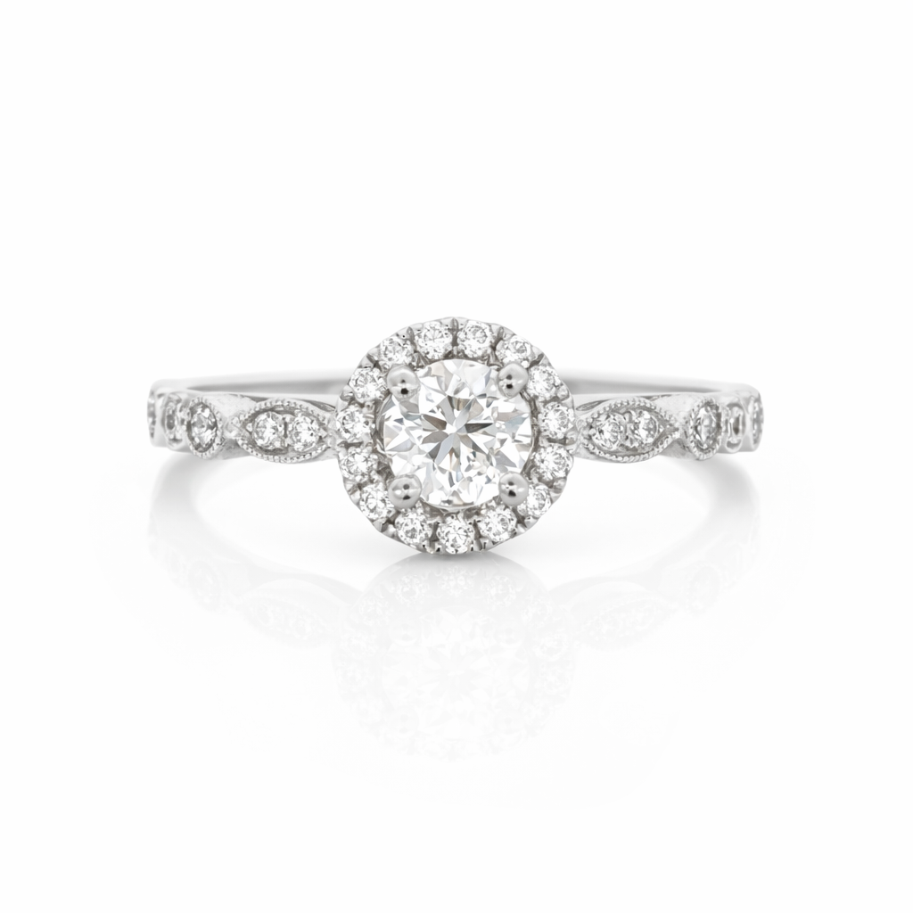 18ct White Gold Diamond Halo Engagement Ring