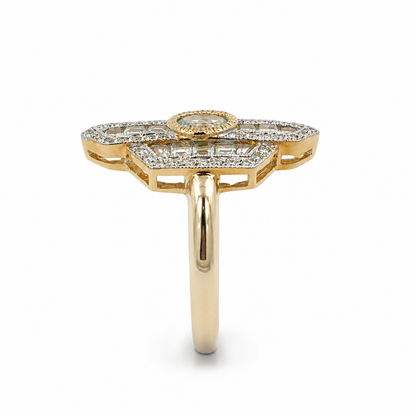 9ct Gold Art Deco Aquamarine &amp; Diamond Ring