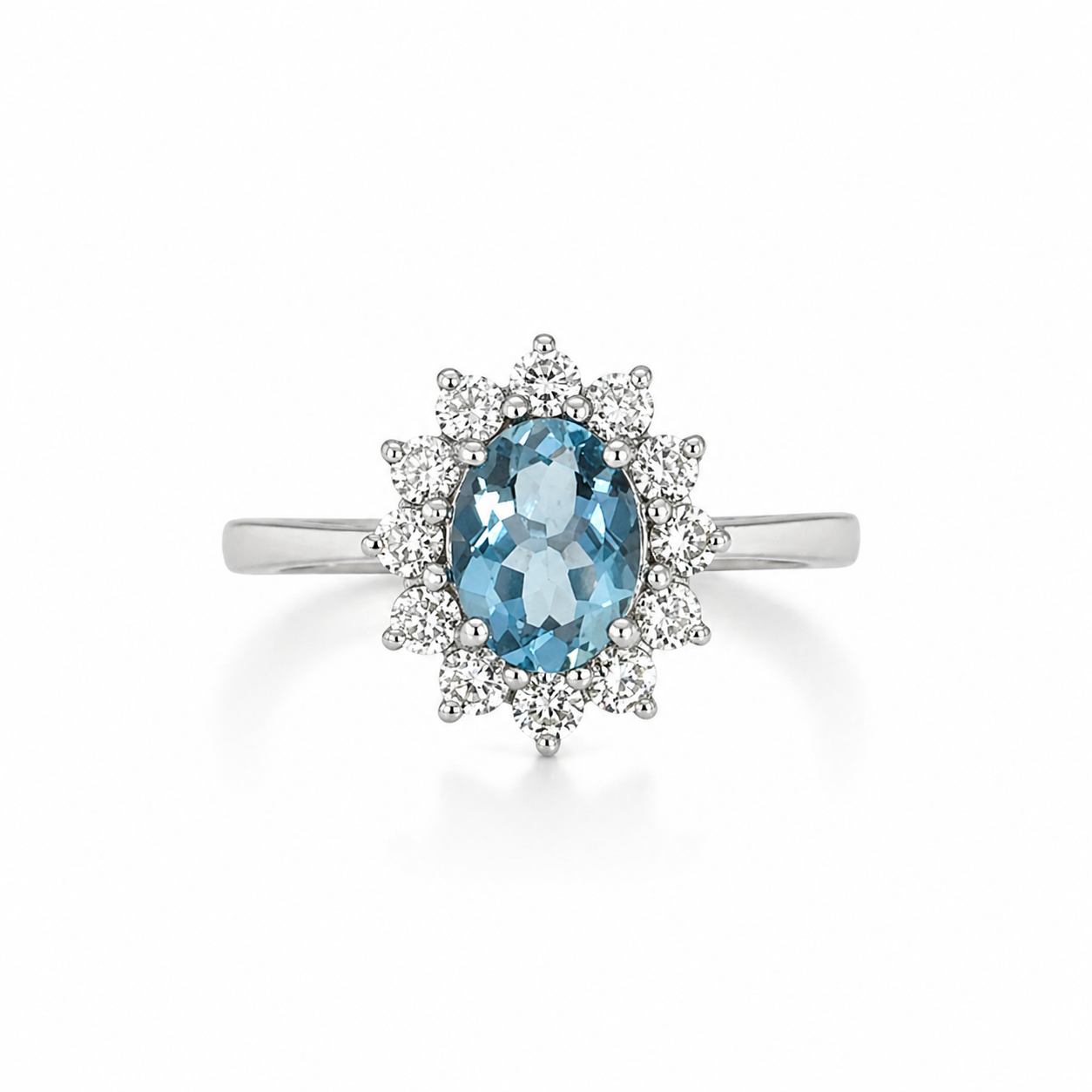 18ct Aquamarine &amp; Diamond Halo Ring