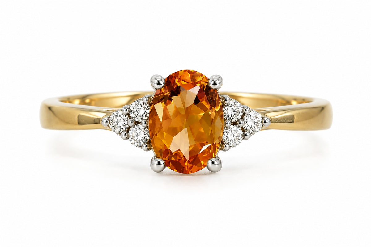 9ct Yellow &amp; White Gold Oval Citrine &amp; Diamond Trefoil