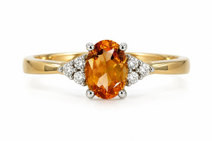 9ct Yellow &amp; White Gold Oval Citrine &amp; Diamond Trefoil