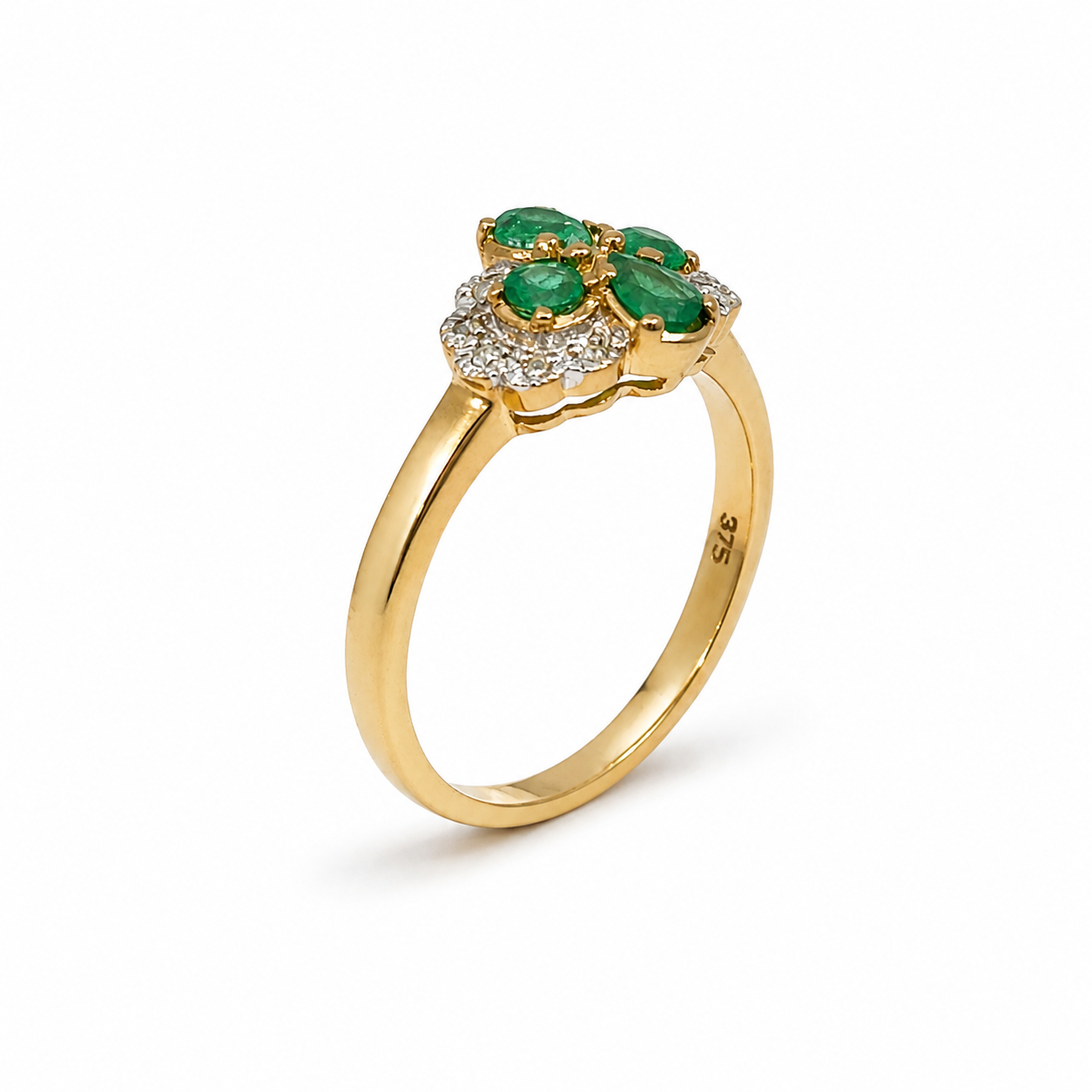 9ct Gold Emerald &amp; Diamond Cluster Ring