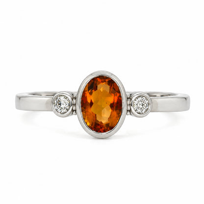 9ct White Gold Oval Citrine &amp; Diamond Three Stone Ring