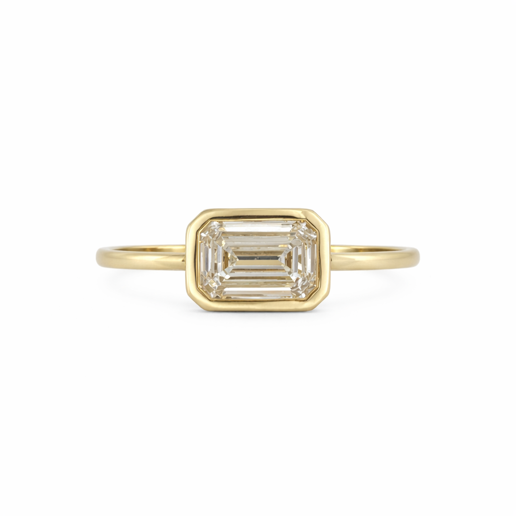 Emerald Cut Lab-Grown Diamond Bezel Ring in 18ct Yellow Gold