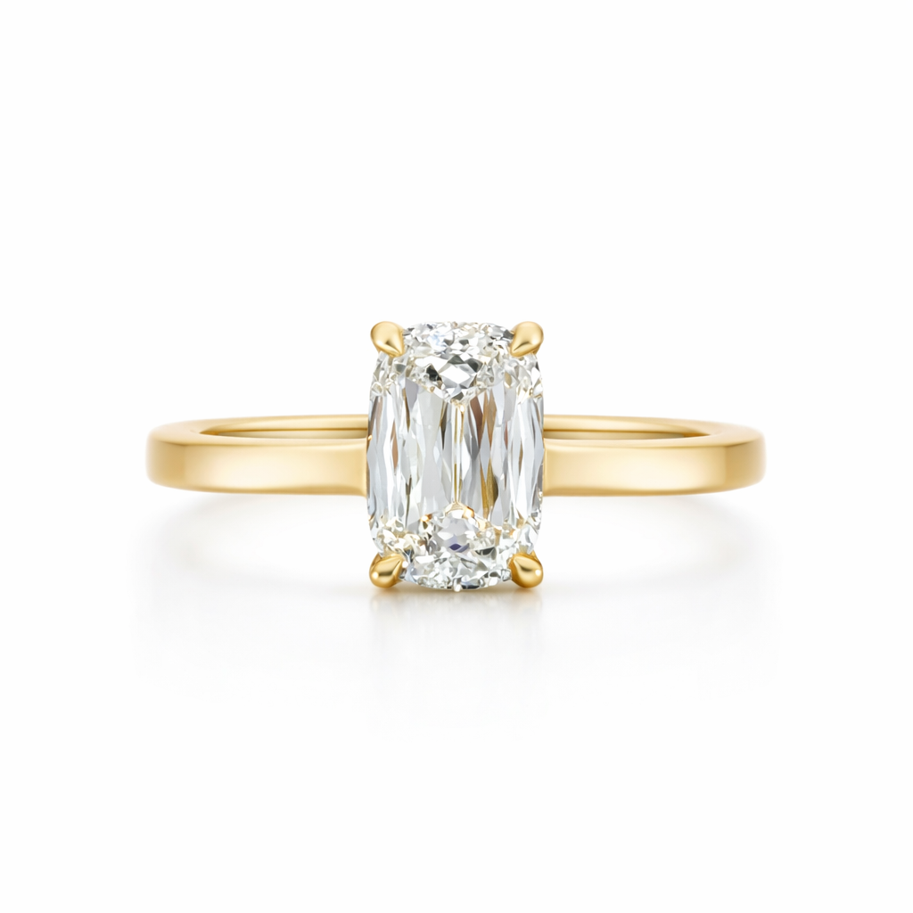 Lab-Grown Criss-Cut Emerald Diamond Ring in 18ct Yellow Gold