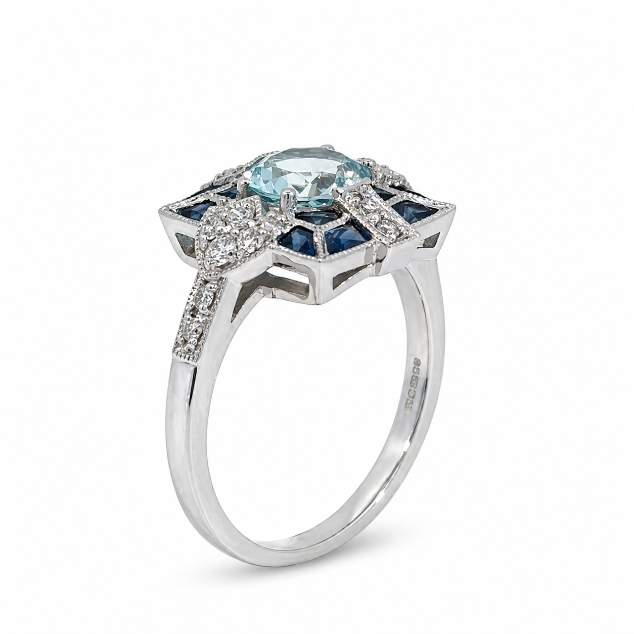 18ct Aquamarine, Sapphire &amp; Diamond Ring